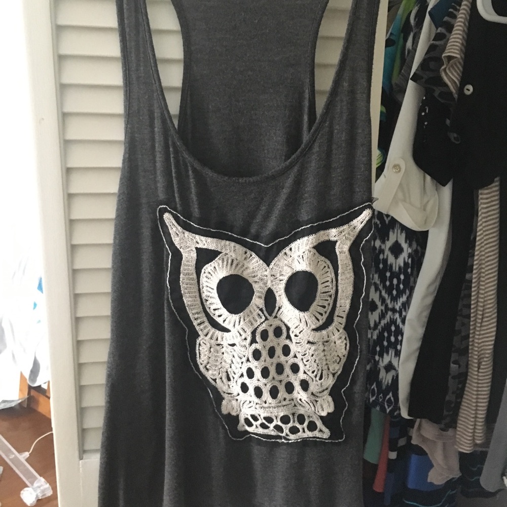 Dark grey tank with owl embroidery